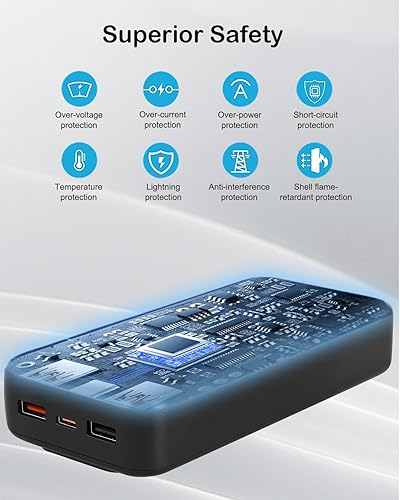 Miniatura 8 de Cargador portátil de 2000 mAh con 2 cables incorporados, batería externa de 22.5 W, carga rápida, paquete de batería esencial de viaje, pantalla