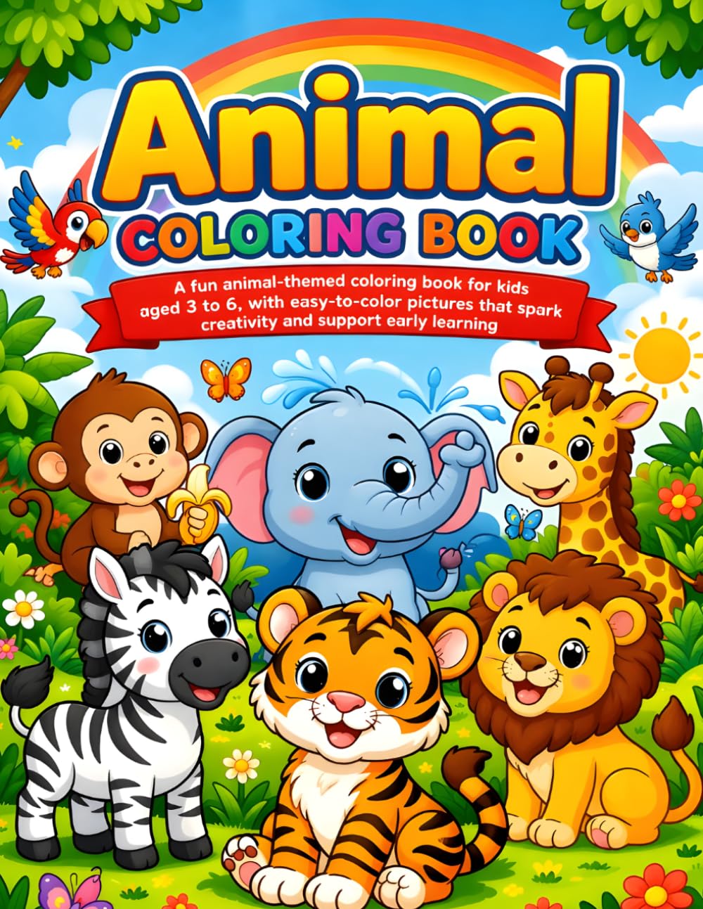 ANIMAL COLORING BOOK: Fun and Simple Coloring Pages with Lions, Elephants, Giraffes, and More | Perfect Gift for Boys and Girls