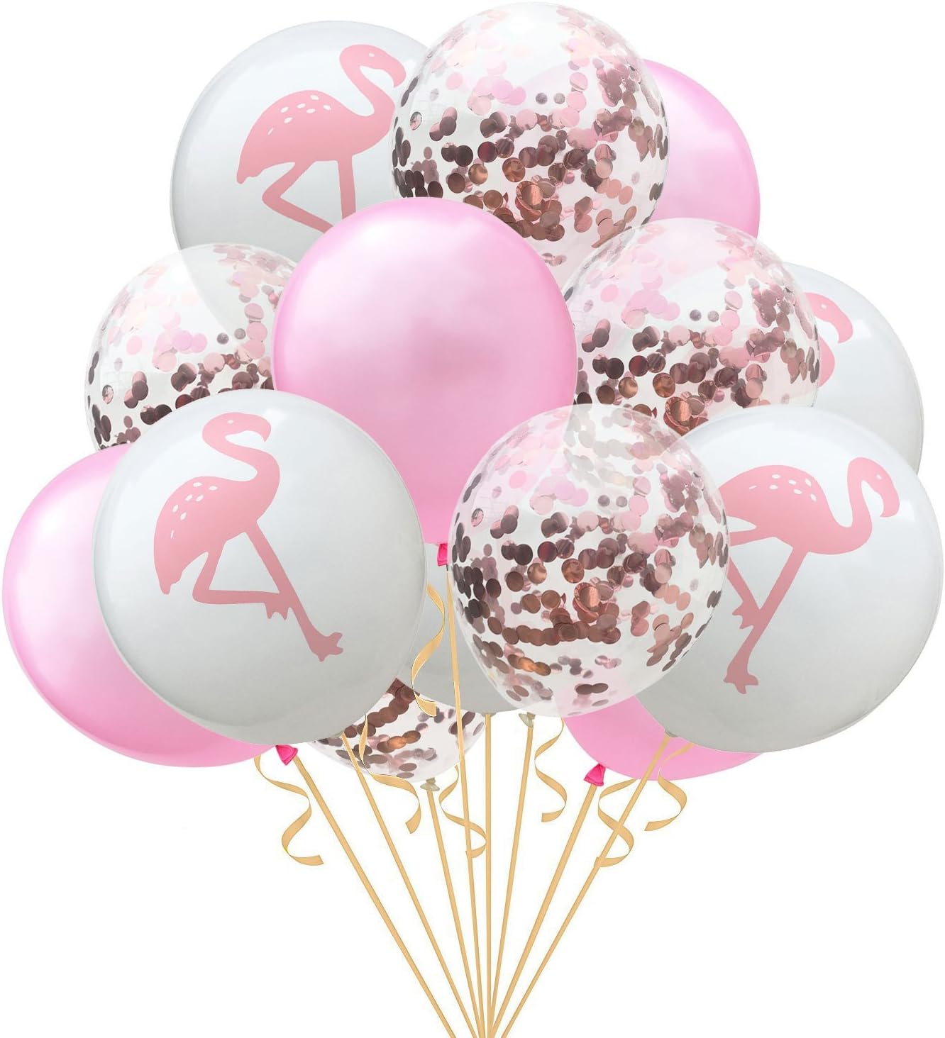 LINDOO Hawaiian Flamingo Balloon Tropical Balloons with Round Confetti Wedding Birthday Party Supplies Decorations 15PCS (Rose Gold)