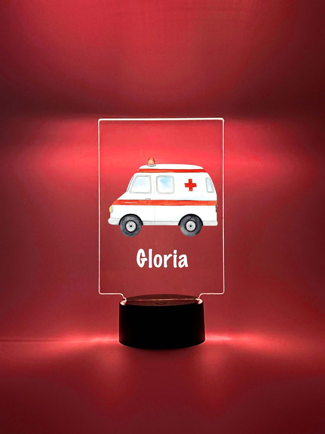MIRROR MANIA Ambulance Emergency Services Truck Nursery Boys Night Light Up Desk Table Lamp LED Custom Engraved Name |16 Color Options Bedroom Room Decor | Christmas Birthday Gift | Personalized Free image 3