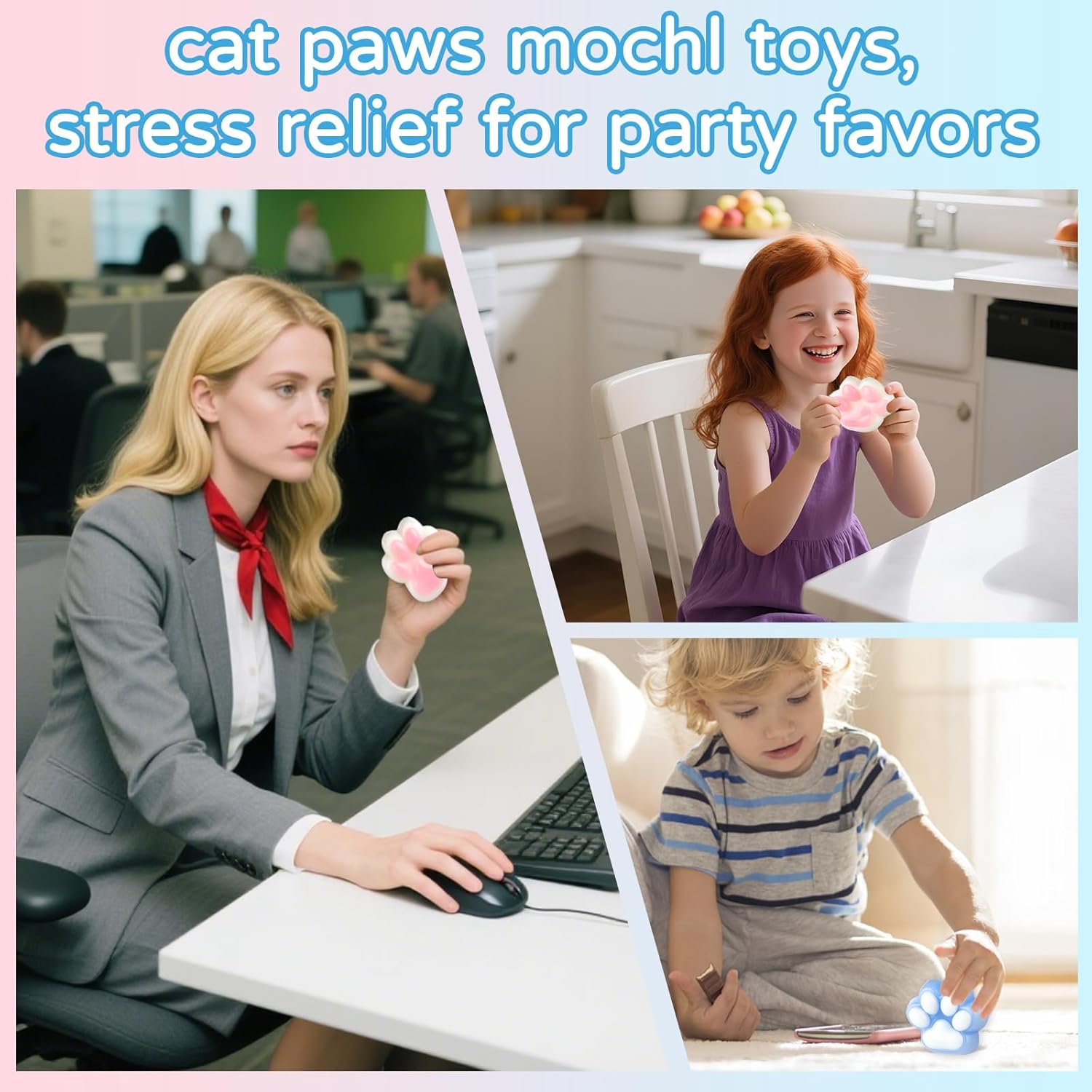 Taba Soft Cat Paw Squeeze Toy - Large Fluffy Sticky Pads Stress Relief for Adults, Handmade Silicone Sensory Fidget Toys for Anxiety & ADHD, (2pack)