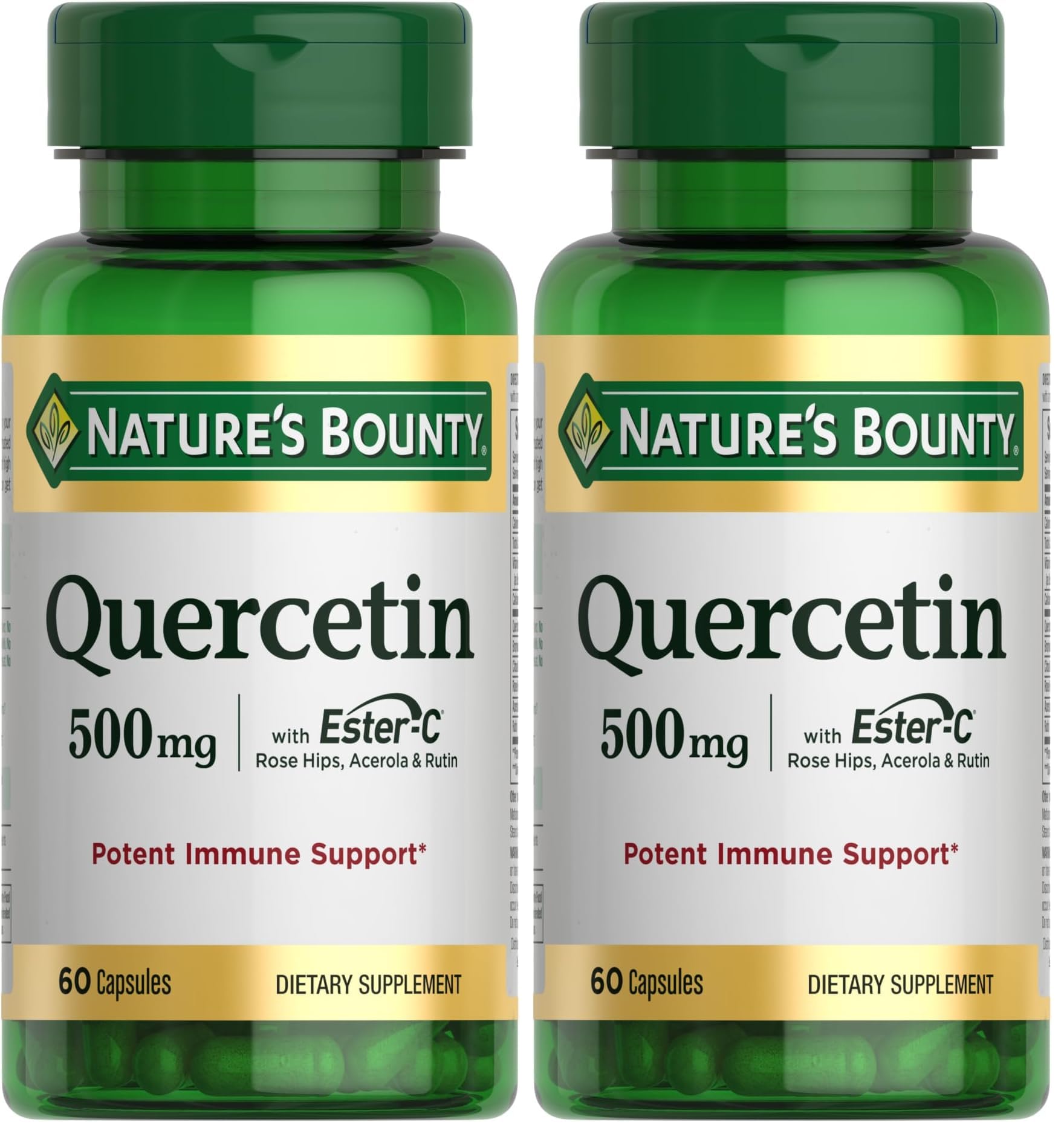 Nature's Bounty Quercetin, Immune Support, 500mg, with Vitamin C, Rose Hips, & Rutin, 60 Count (Pack of 2)