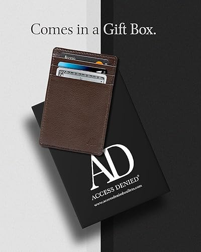 Miniatura 6 de Access Denied Billeteras minimalistas delgadas para hombres y mujeres, bolsillo frontal de cuero, billetera delgada para hombre, tarjetero de