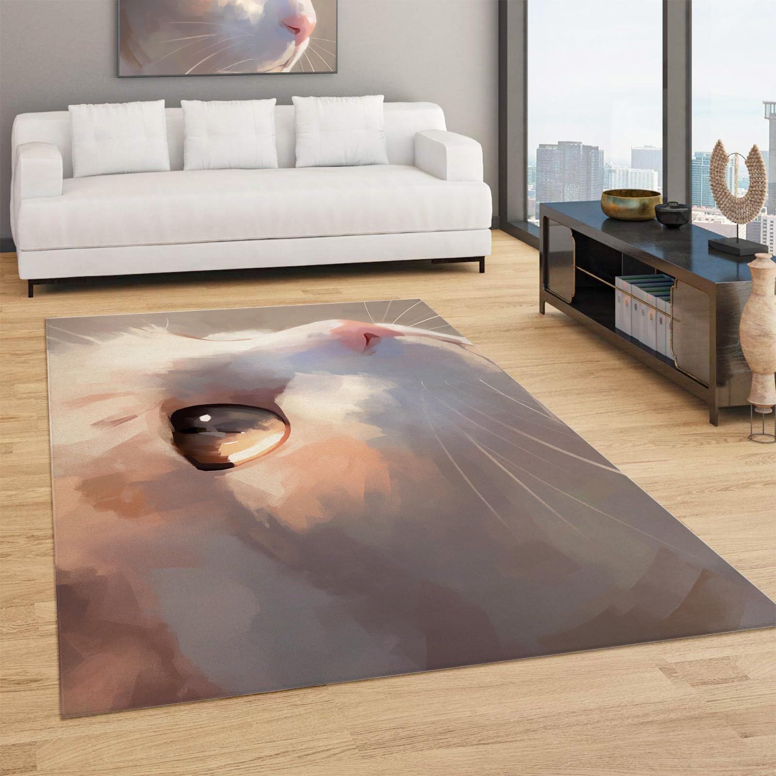 Tapis poils ras moderne chat mignon 60x90cm lavable salon