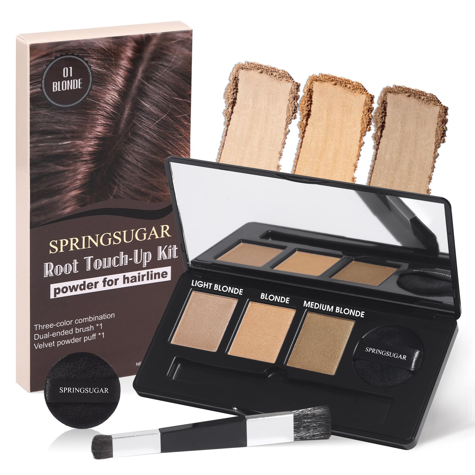 Root Touch Up Hair Color, 3 Color Blendable Hairline Powder for Gray Coverage Root Cover Up & Thinning Edges