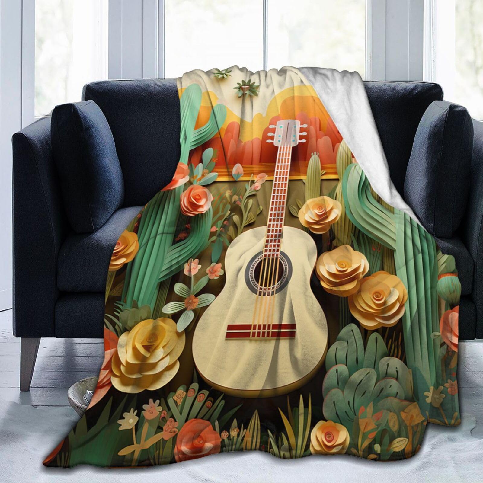Jeté de canapé imprimé cactus guitare 150x125 cm