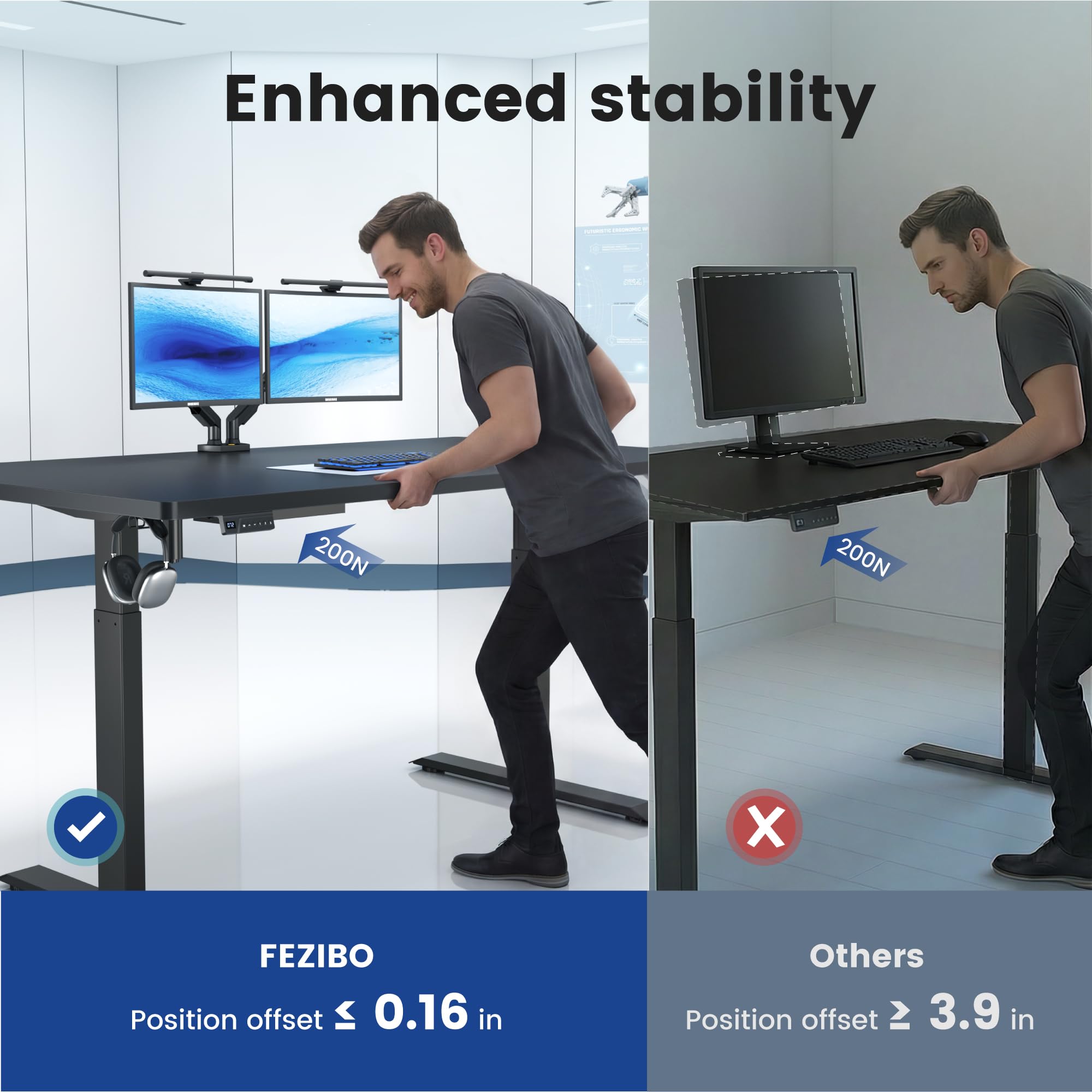 FEZIBO 71 x 37 Inch Electric Standing Desk with Integrated Dual-Beam Height Adjustable Computer Desk for Home Office — view 6