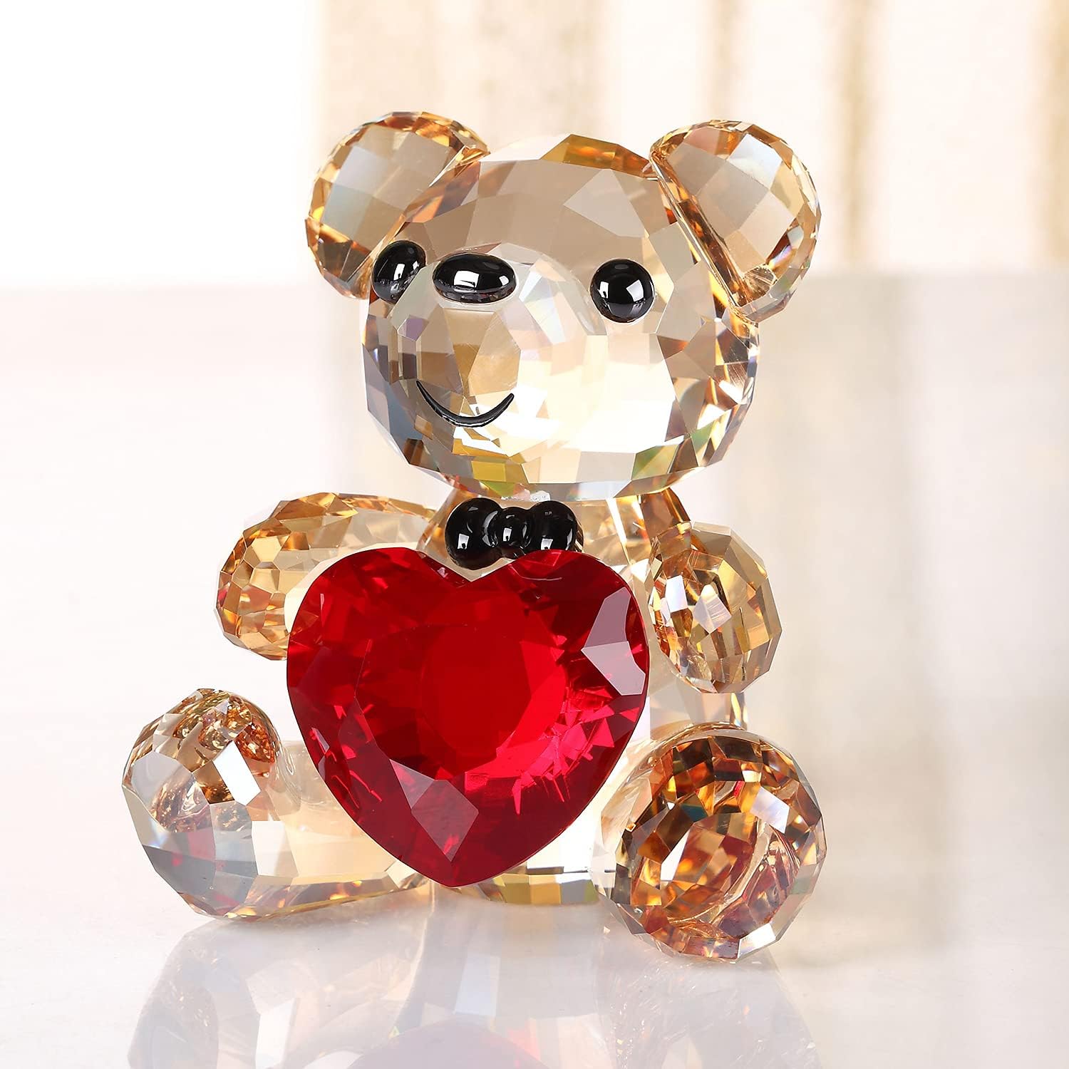 DOJOZ Crystal Teddy Bear Sweet Gifts Figurine Red Heart Lovely Animal Collectible Ornament Birthday (Gold)