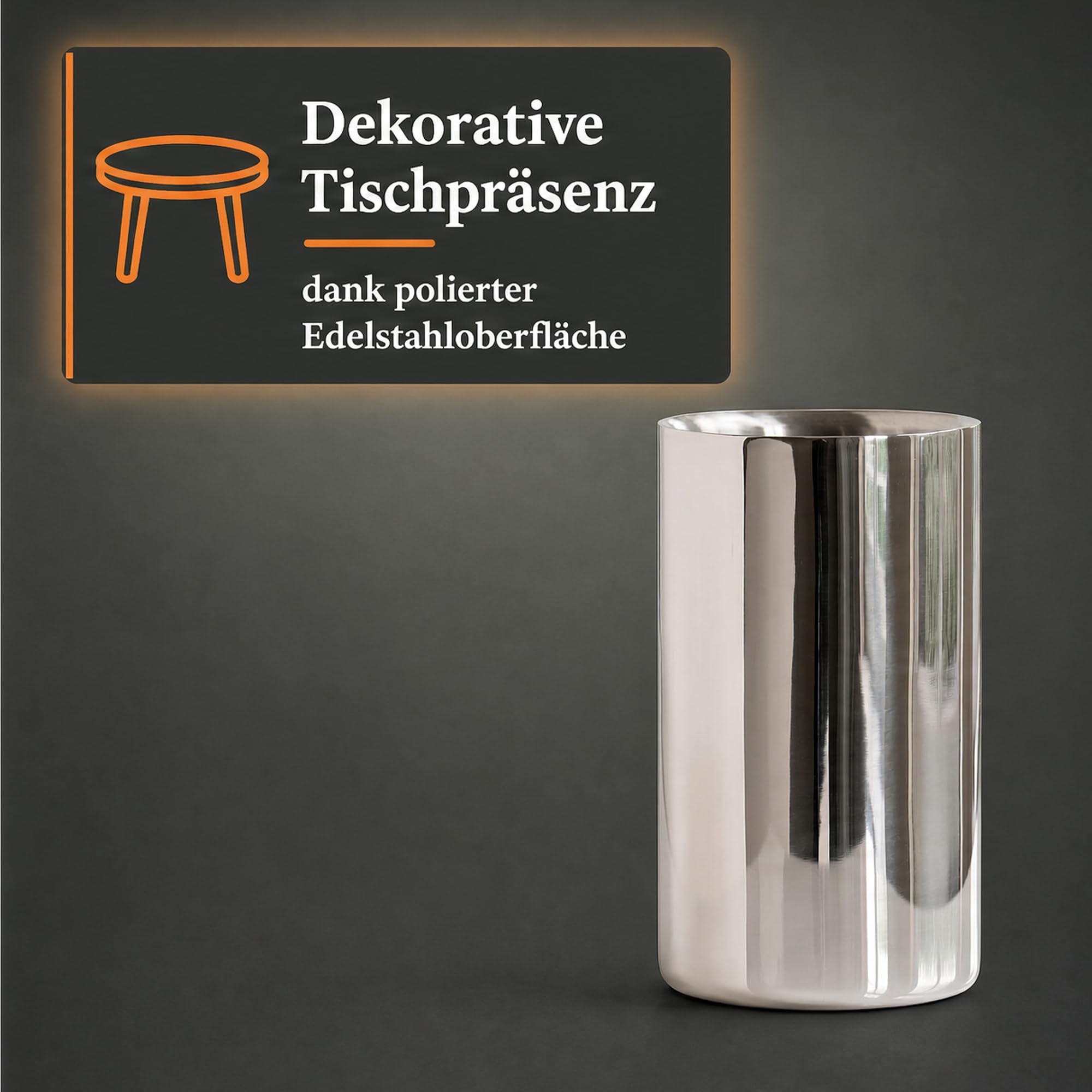 Torquato Flaschenkühler Brearley, doppelwandig, Edelstahl, 20 cm | Weinkühler und Champagnerkühler, hochglanzpoliert außen, gebürstet innen, für Sekt und Champagner