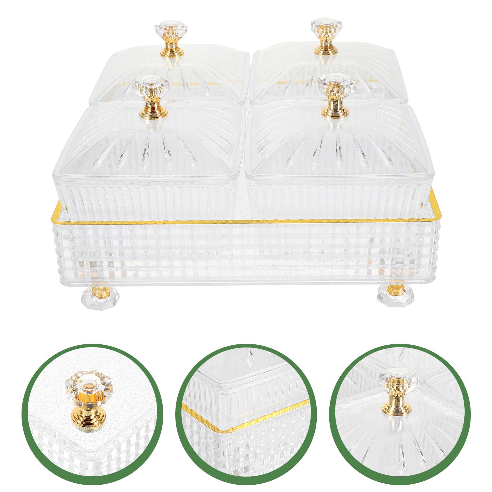 Healeved Geteilte Servierplatte mit 4 Fächern aus Ps Material Snacktablett für Trockenfrüchte und Nüsse im Einfachen Stil als Geschenk für Hauspartys