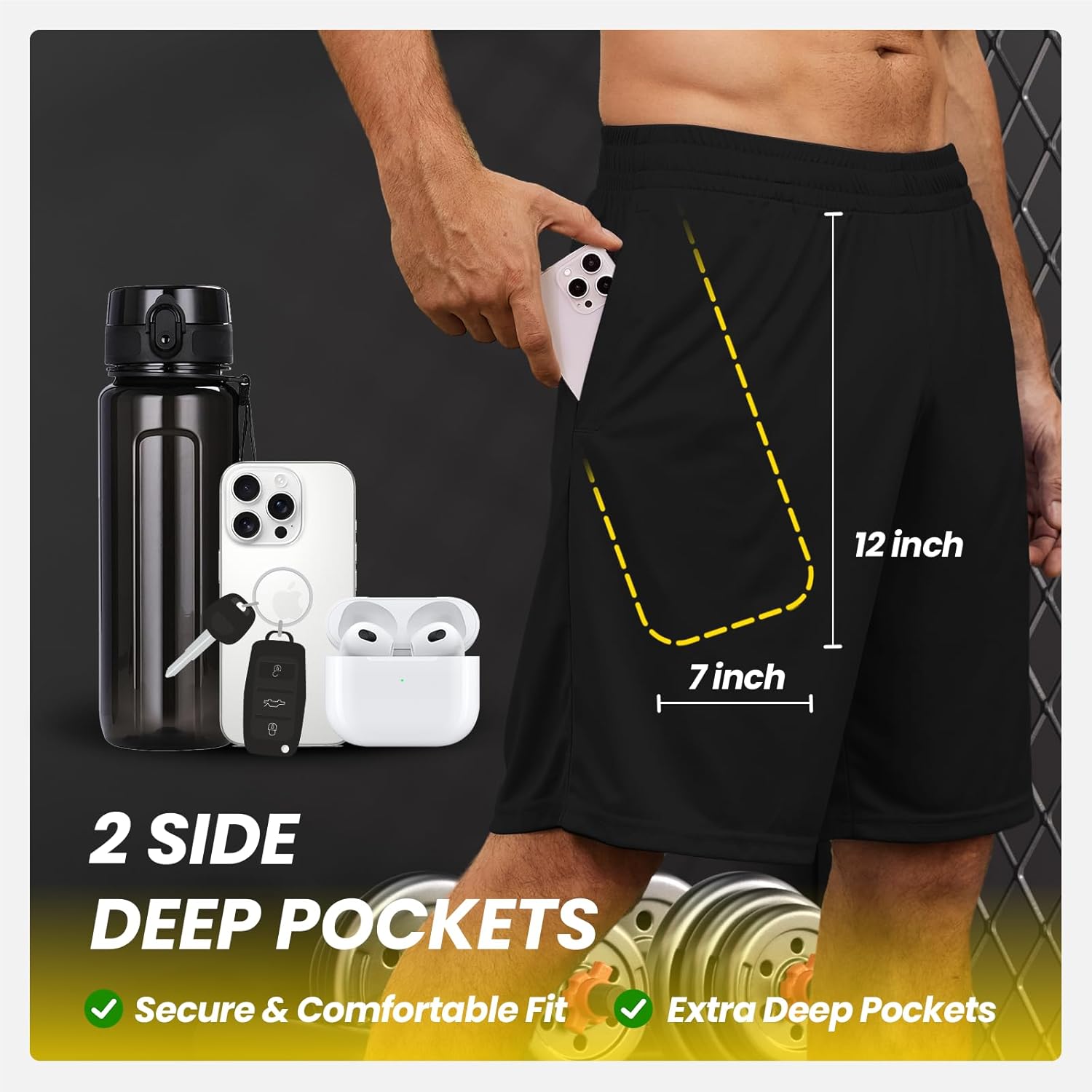 Men's Quick-Dry Athletic Shorts with Pockets and Comfortable Elastic Waist