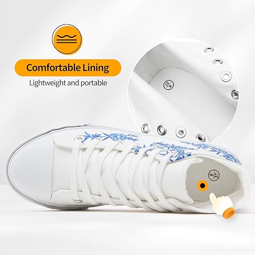 Miniatura 5 de ZGR Zapatillas de lona con cordones para mujer, con parte superior alta, zapatillas casuales para tenis y caminar