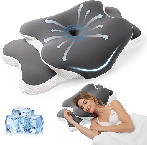 Almohada refrescante para soporte de cuello, almohada cervical ajustable para dormir acogedor, almohadas ergonómicas de espuma viscoelástica de
