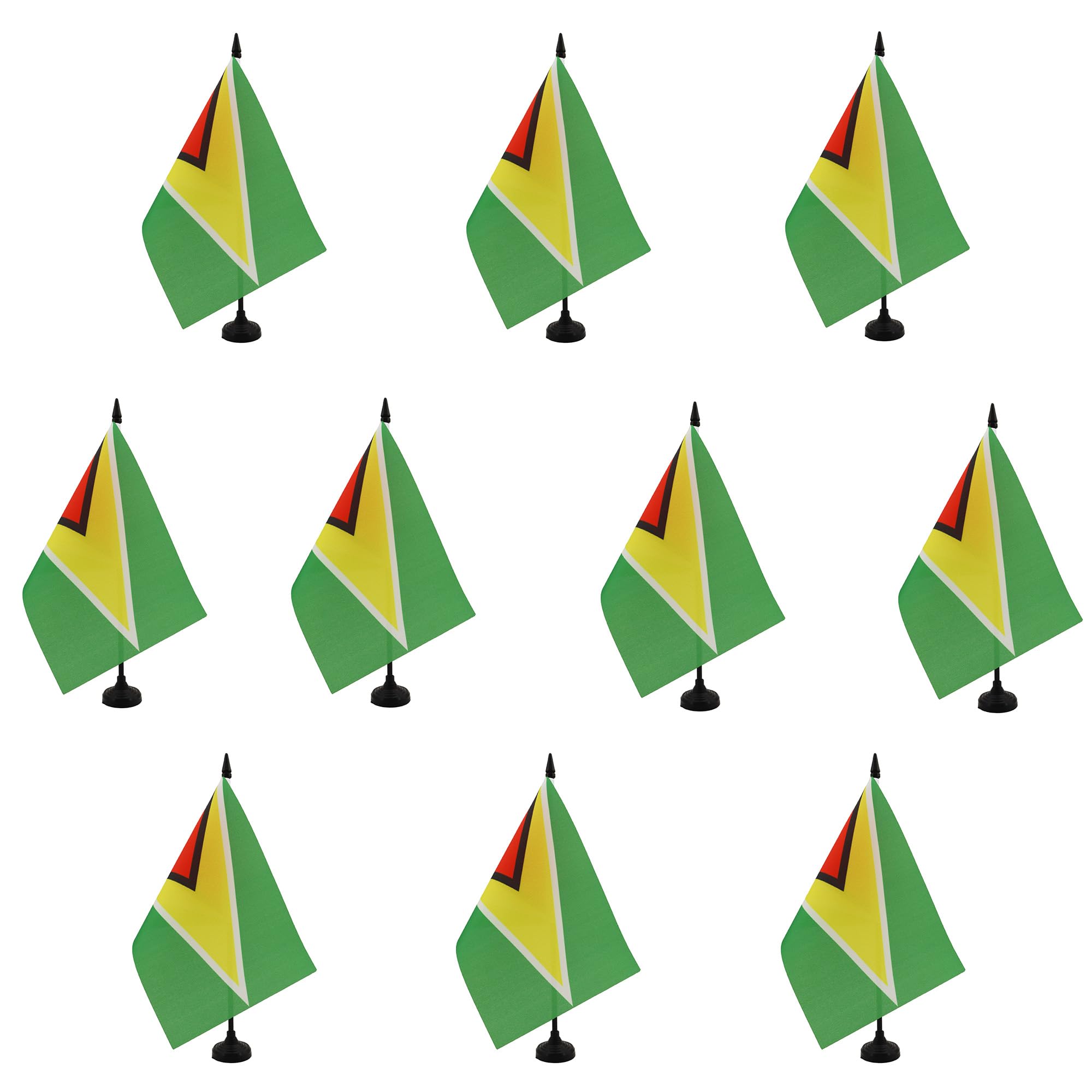 AZ FLAG - Set of 10 Guyana Table Flag 5'' x 8'' - 10 Small Guyanese Office Flags 100% Polyester 21 x 14 cm - Mini Desk Flag with 10'' Pole and Black Plastic Base