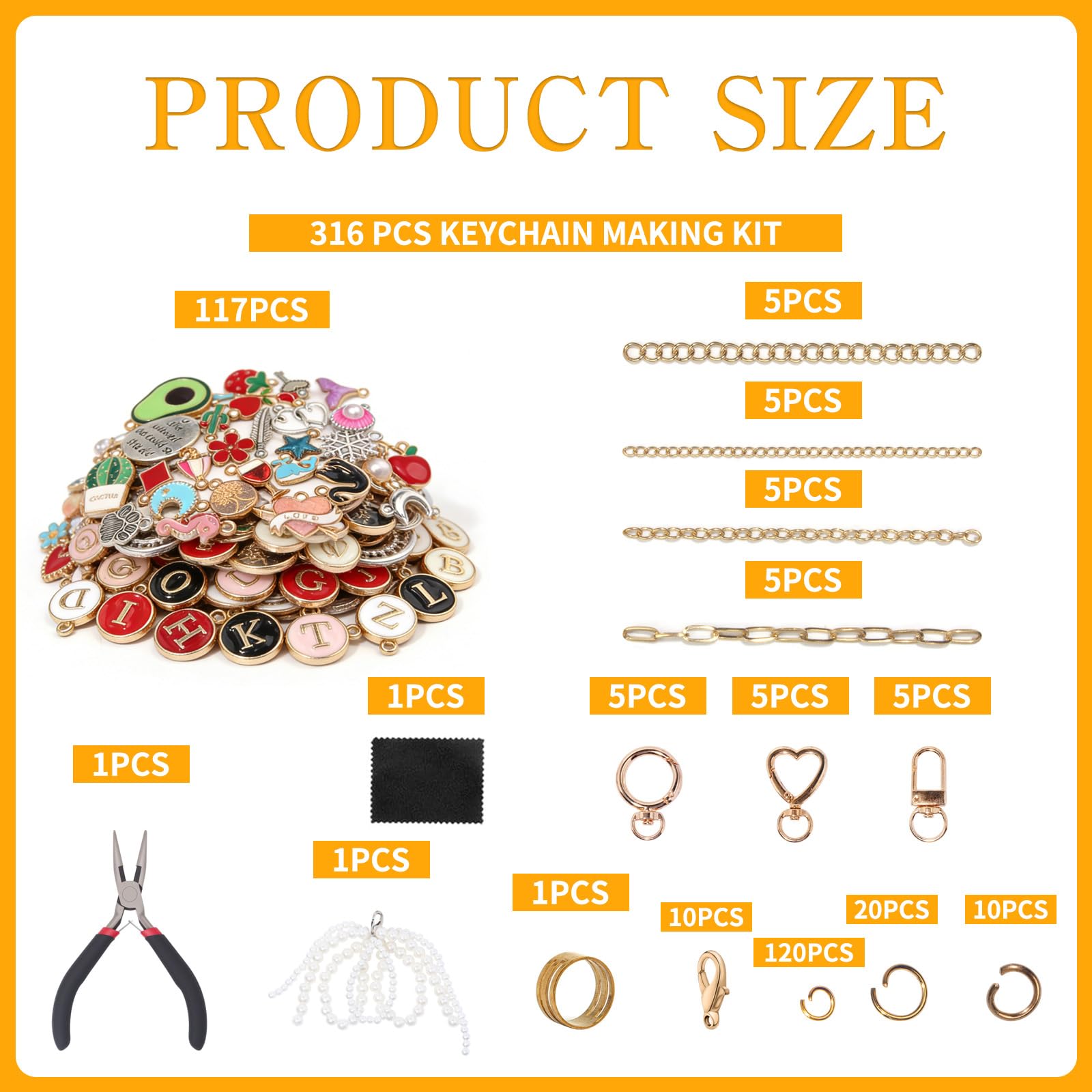 DAZZTIME Kit para Hacer Llaveros Personalizados,316 Piezas Kit de Fabricación de Llaveros,Piezas Set de Llaveros para Manualidades,para BolsosLlaveros y Creación de Joyería