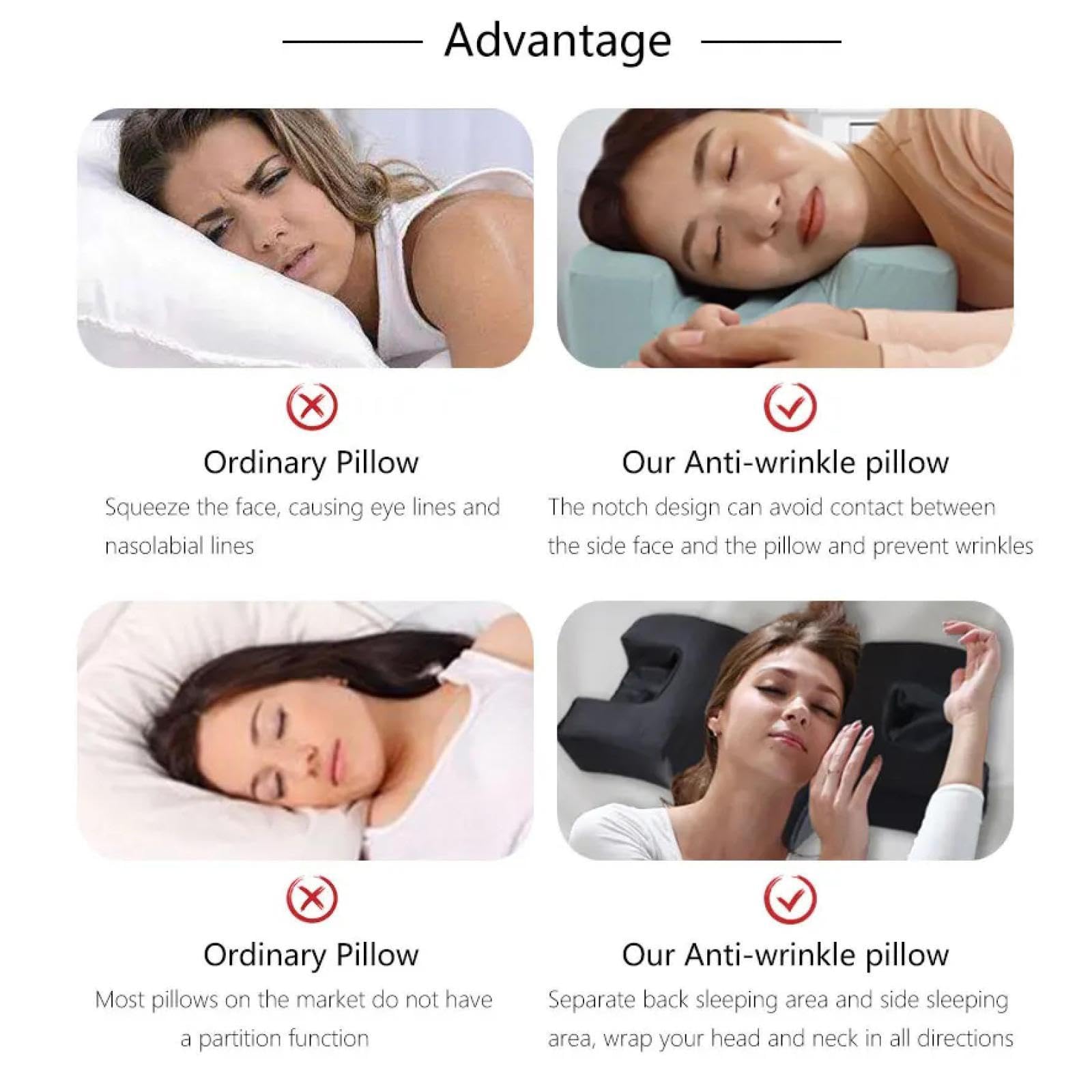 Almohada suave para dormir de espuma viscoelástica para prevenir arrugas, almohada de belleza antiarrugas