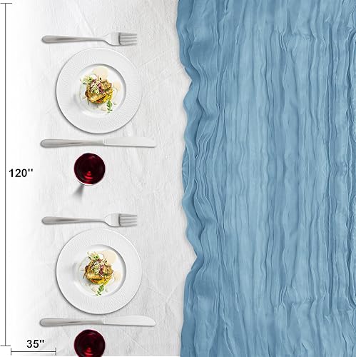 Miniatura 3 de RUCKAE Paquete de 2 caminos de mesa de gasa de 35 x 120 pulgadas, para bodas, despedidas de soltera y baby shower, fiestas de cumpleaños, color azul