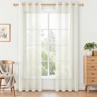 MRTREES Gardinen mit Ösen Vorhang Creme 2er Set, 225 cm Lang 140 cm Breit, Fenster Gardine Transparent Durchsichtig Ösenvorhang für Schlafzimmer Wohnzimmer Küche Modern Elegant