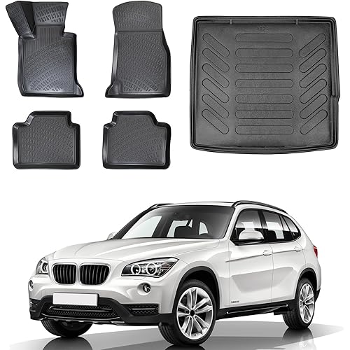 Car Floor Mats and Cargo Liner for BMW X1 E84 2010-2015 4Pcs | Waterproof All Weather Durable 3D Auto Floor Liner | Car Interior Accessories