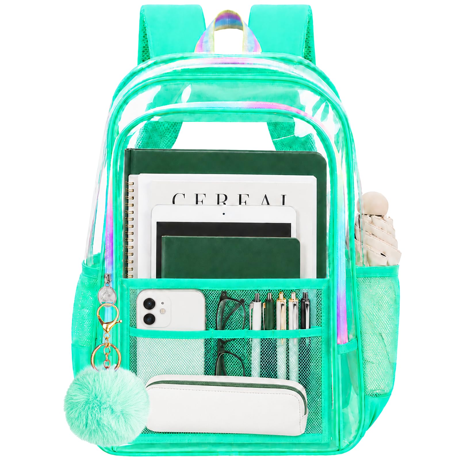 AGSDON Clear Backpack, Heavy Duty Transparent Bookbag, See Through PVC Backpacks for Women Men