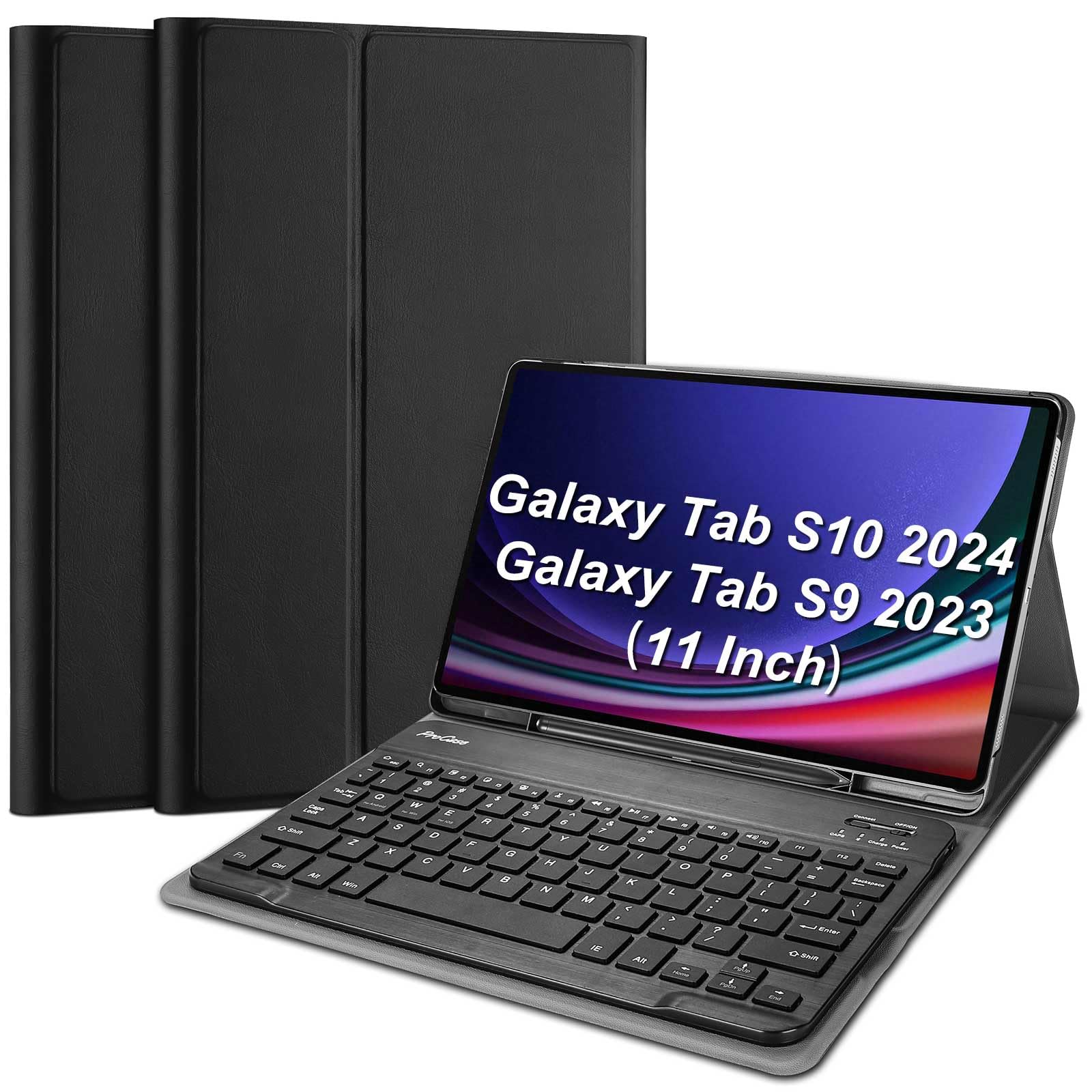 ProCase Keyboard Case for Galaxy Tab S10 2024 SM-X720/ S9 11 Inch 2023 SM-X710 /X716B /X718U with S Pen Holder, Protective Cover Case with Detachable Wireless Keyboard for Galaxy Tab S10 / S9 –Black