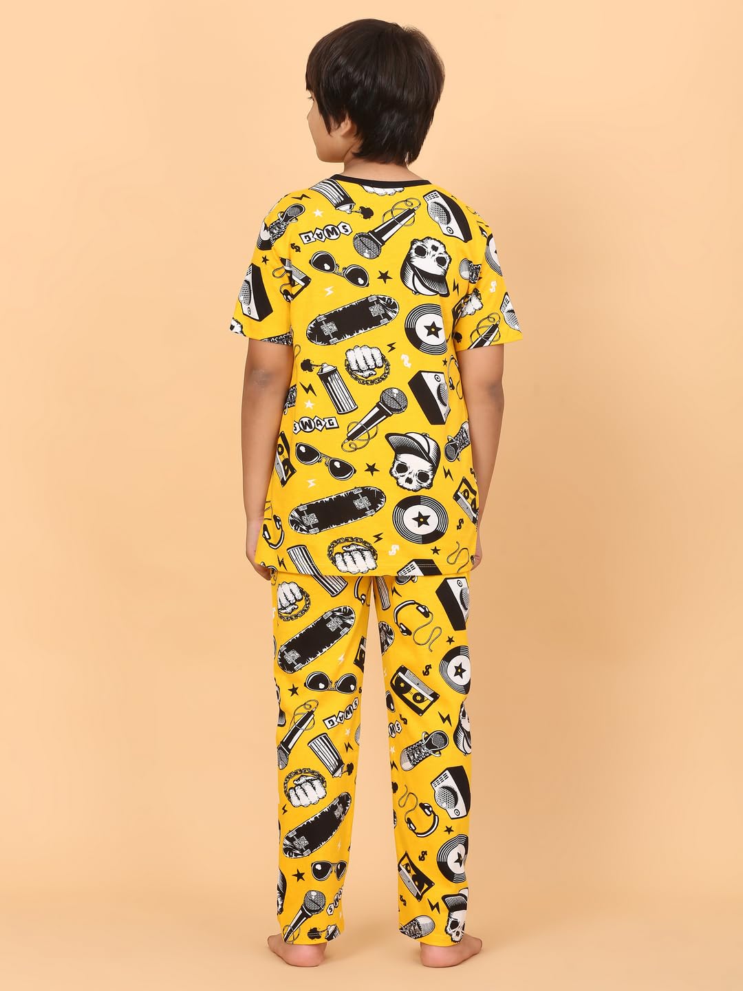 Ninos Dreams Half Sleeves Boys Night Suit with Lower-Yellow Skull Print - Image 3 thumbnail