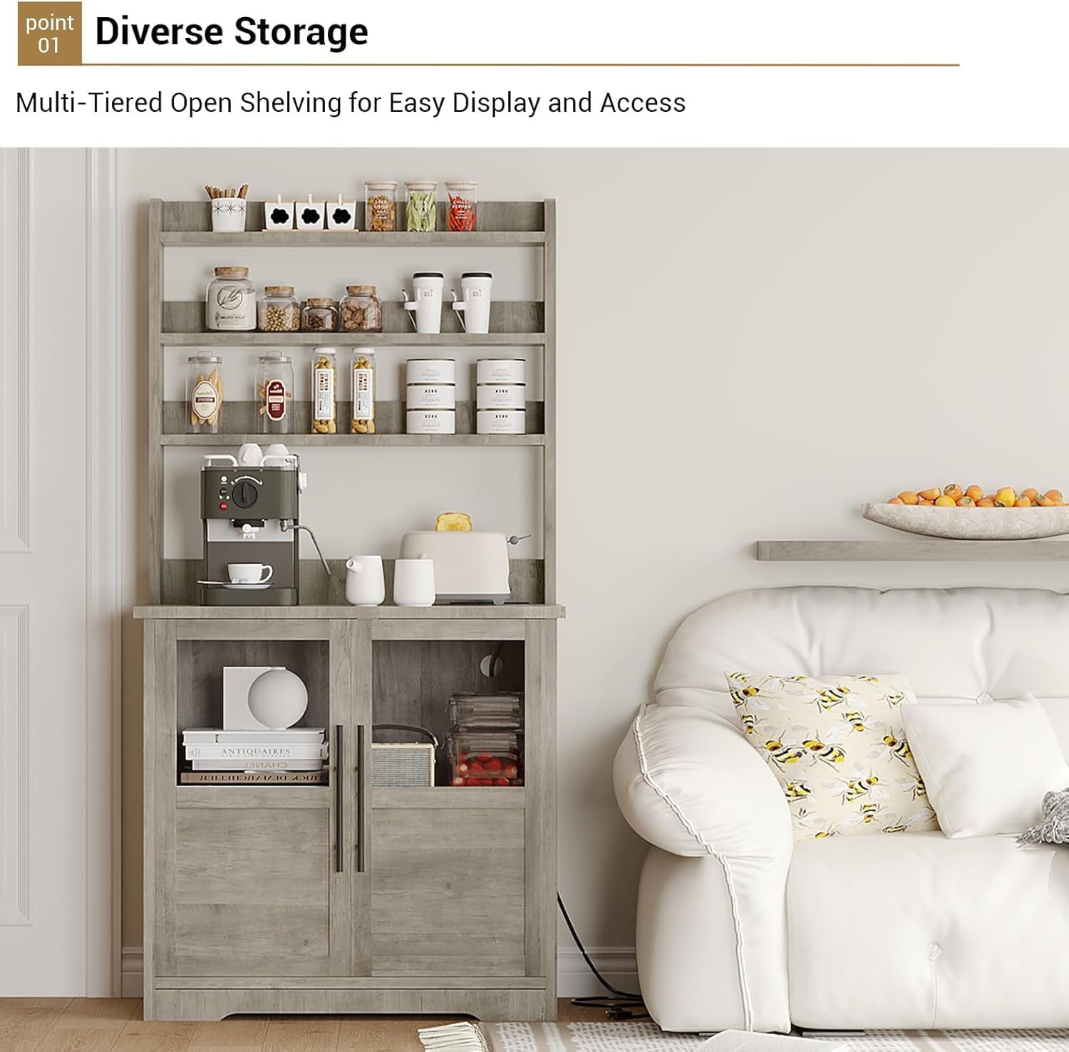 Clear Glass Microwave Cabinet, Modern Microwave Stand, Stylish Kitchen Furniture, Space Saving Microwave Shelf, Durable MDF Cabinet, Contemporary Design
