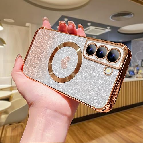 Miniatura 3 de Funda magnética para Samsung Galaxy S22 Plus, para mujeres y niñas, chapado de lujo suave, con purpurina degradada, lindo corazón, compatible con