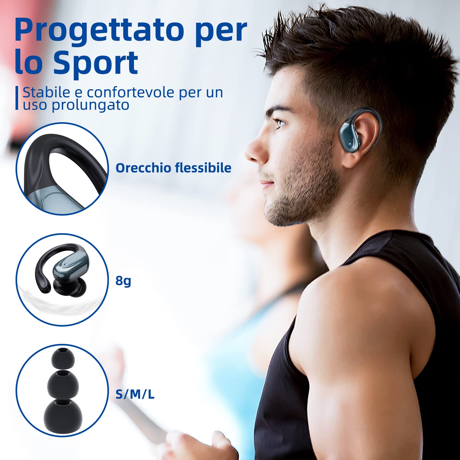 Cuffie Bluetooth Sport Wireless HiFi Stereo 78 Ore Batteria IP7 - Dettaglio