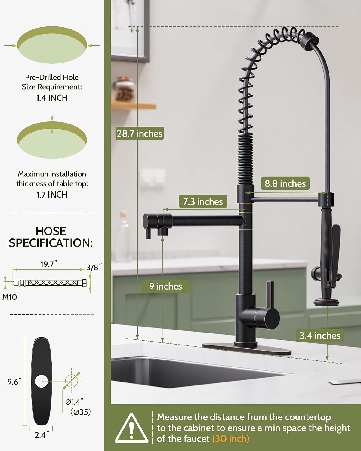 Commercial Kitchen Faucet with Pre-Rinse Sprayer: WOWOW 28" Extra Tall Solid Brass Kitchen Sink Faucet, Spring Mixer Taps for 1 or 3 Hole Deck Mounted, Oil Rubbed Bronze Finish