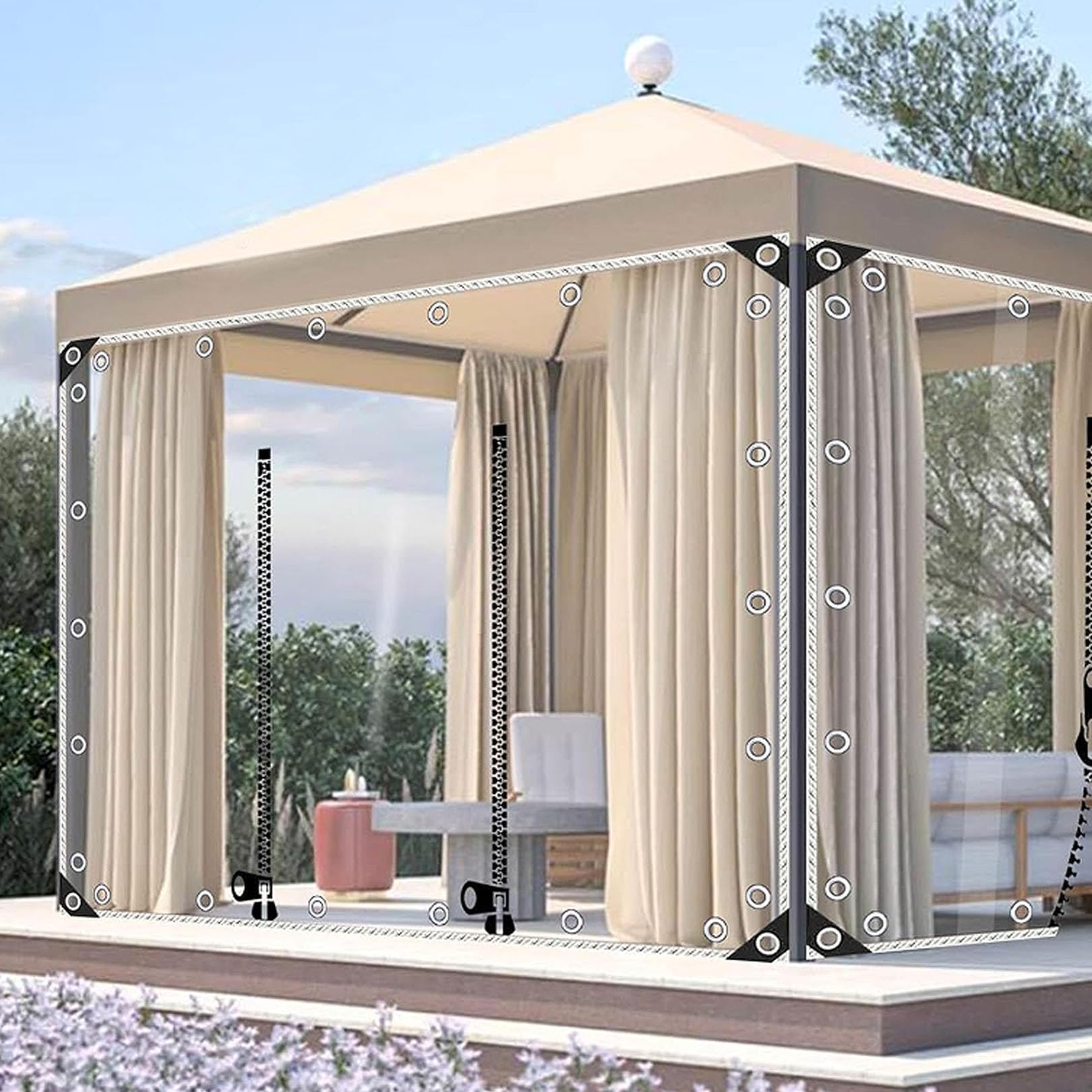1.5x7m (Al x An) Lona Transparentes Impermeable Exterior con Cremalleras