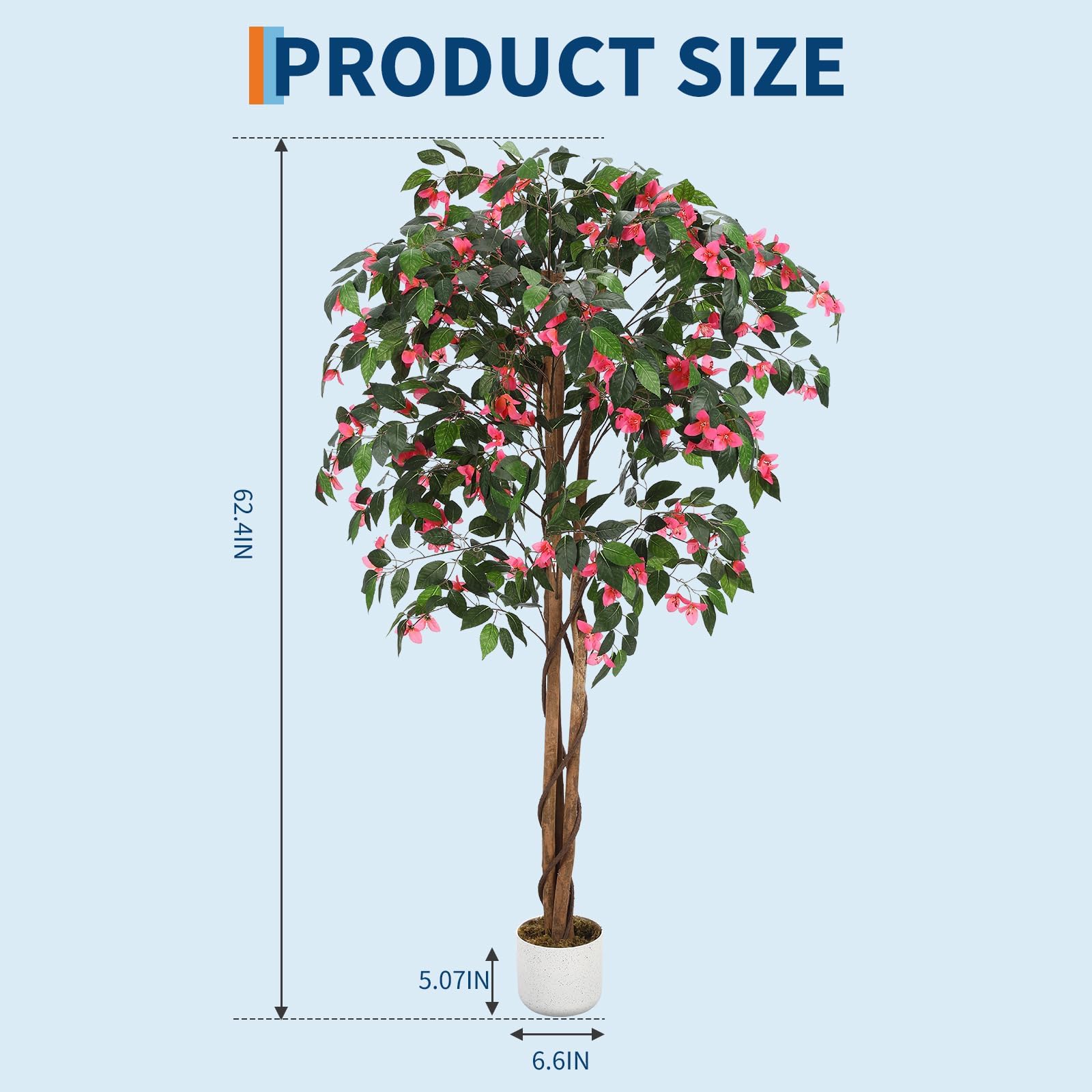 GarveeHome Albero artificiale bouganvillea, 120/160/180 cm, grande pianta artificiale in vaso con fiori, ideale per soggiorno, ingresso e ufficio, decorazione non necessita di manutenzione