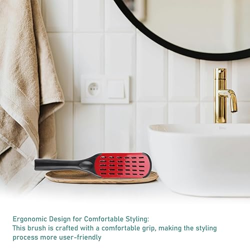 Miniatura 4 de Peine alisador de pelo, pelo de jabalí doble cara cepillo peine abrazadera, herramienta de peinado (rojo)