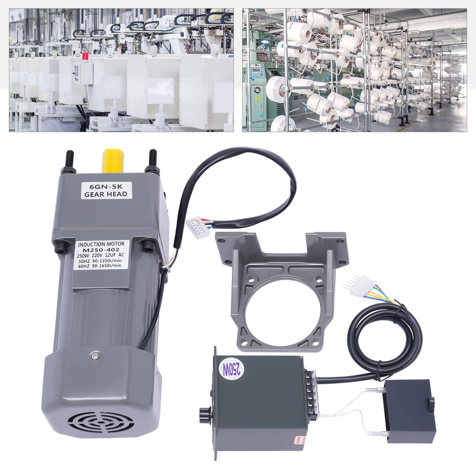 Motoriduttore con regolatore di velocità, 250 W, 220 V, motore elettrico reversibile asincrono, con supporto, motore Gear regolabile 5 K, coppia elevata, AC, Diametro dell'albero 15mm