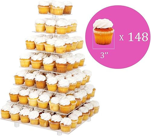 Miniatura 3 de Soporte grande de 7 niveles para cupcakes de vidrio acrílico para fiesta de bodas y torre de postre con patas de barra (7SF)