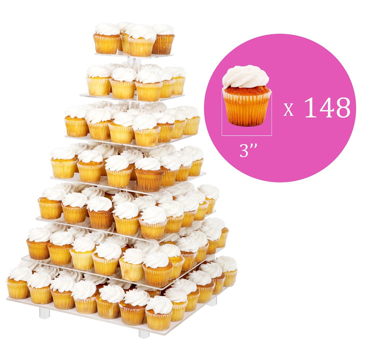 Jusalpha 7 gran nivel partido acrílico cristal Cupcake Stand-tarta y postre Torre (nivel 7 grande con base)