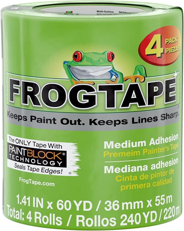 Multi-Surface Painter's Tape with PAINTBLOCK, 2 in Wide (1.41 in x 60 yd), Quick Stick Medium Adhesion, Premium Green Painters Tape Removes Clean, 4 Rolls (240660)