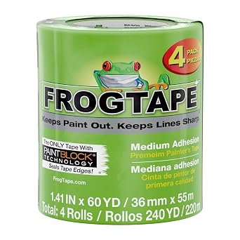 FrogTape Multi-Surface Painter's Tape with PAINTBLOCK, 2 in Wide (1.41 in x 60 yd), Quick Stick Medium Adhesion, Premium Green Painters Tape Removes Clean, 4 Rolls (240660)