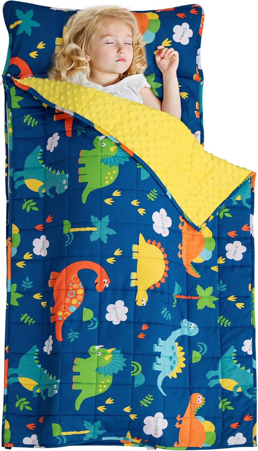 Kids Weighted Blanket 7lbs, 36" x 48" & Kids Nap Mat with Weighted Blanket 3lb