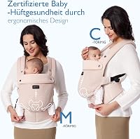 Momcozy Légáteresztő Hálós Babahordozó 3-20 kg Gyermekeknek, Ergonomikus Deréktámasszal, Rózsaszín Könnyű Kenguru Elöl Hordozáshoz, Géppel M 6