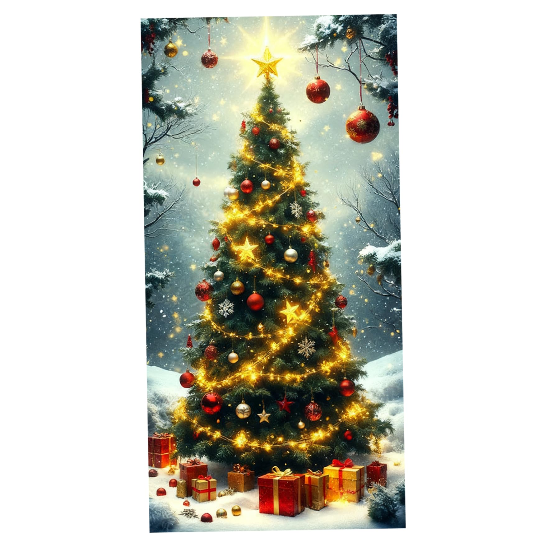 CAKEEYUM Christmas Door Cover Festive Christmas Door Decorations Banner Photography Background for Winter Holiday Home Party Decor, 71x35in, Tree Covers for Front, Cover