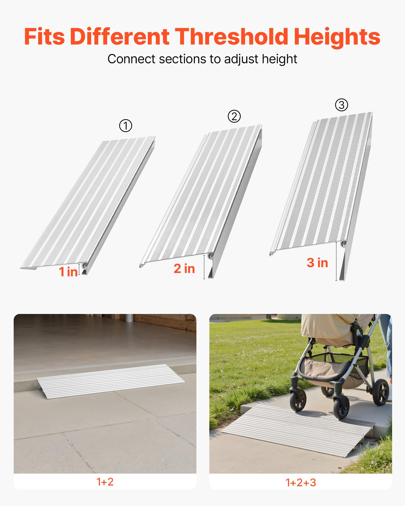 VEVOR Regulowana aluminiowa rampa progowa 423 x 864 x 87 mm, nośność 360 kg, rampa chodnikowa do schodów domowych do skutera, pomoc do chodzenia