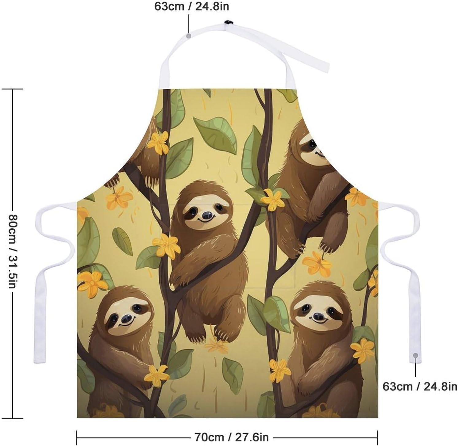 Cute Cartoon Sloths Chef Aprons with Pockets Personalized Adjustable Bib Apron for Men Women Fashion Waterproof Cooking Aprons Cute Funny Kitchen Apron for Work Home&Gift
