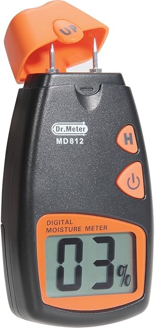 Wood Moisture Meter,Dr.meter Damp Meter2 pins Portable Wood Water Moisture Tester, HD Digital LCD Display with 2 Spare Sensor Pins and one 9V Battery(Both Included) Range 5% - 40%,Accuracy: +/-1%