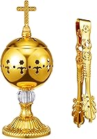 Zonon Gold Brass Catholic Incense Burner Censer with Tong & Cross - 7.9" Church Holder for Charcoal Cones, Aromatherapy Ornament