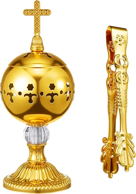 Zonon Brass Christian Incense Burner with Cross & Tong - Catholic Censer