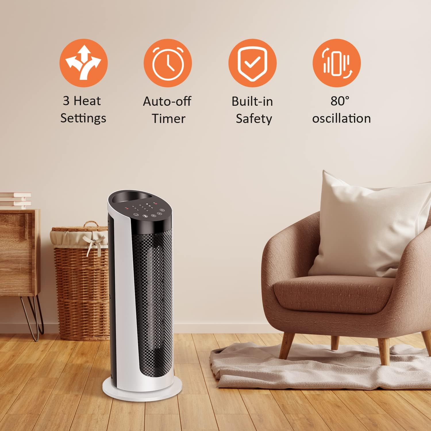 Space Heater for Indoor Use, 1500W Fast Heating Ceramic Portable Heater with Thermostat, Remote, Overheating & Tip-Over Protection, 1-8H Timer, 80° Oscillating Electric Heater for Office Bedroom