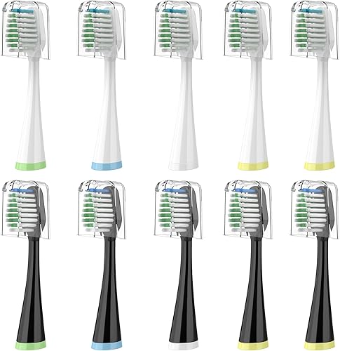 Cabezales de cepillo de dientes de repuesto para AquaSonic Duo Series, 5 cabezales de cepillo blancos y 5 negros con tapas