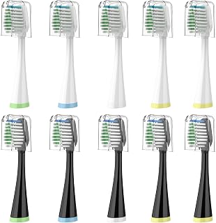 Replacement Toothbrush Heads for AquaSonic Duo Series, 5 White & 5 Black Brush Heads with Covers