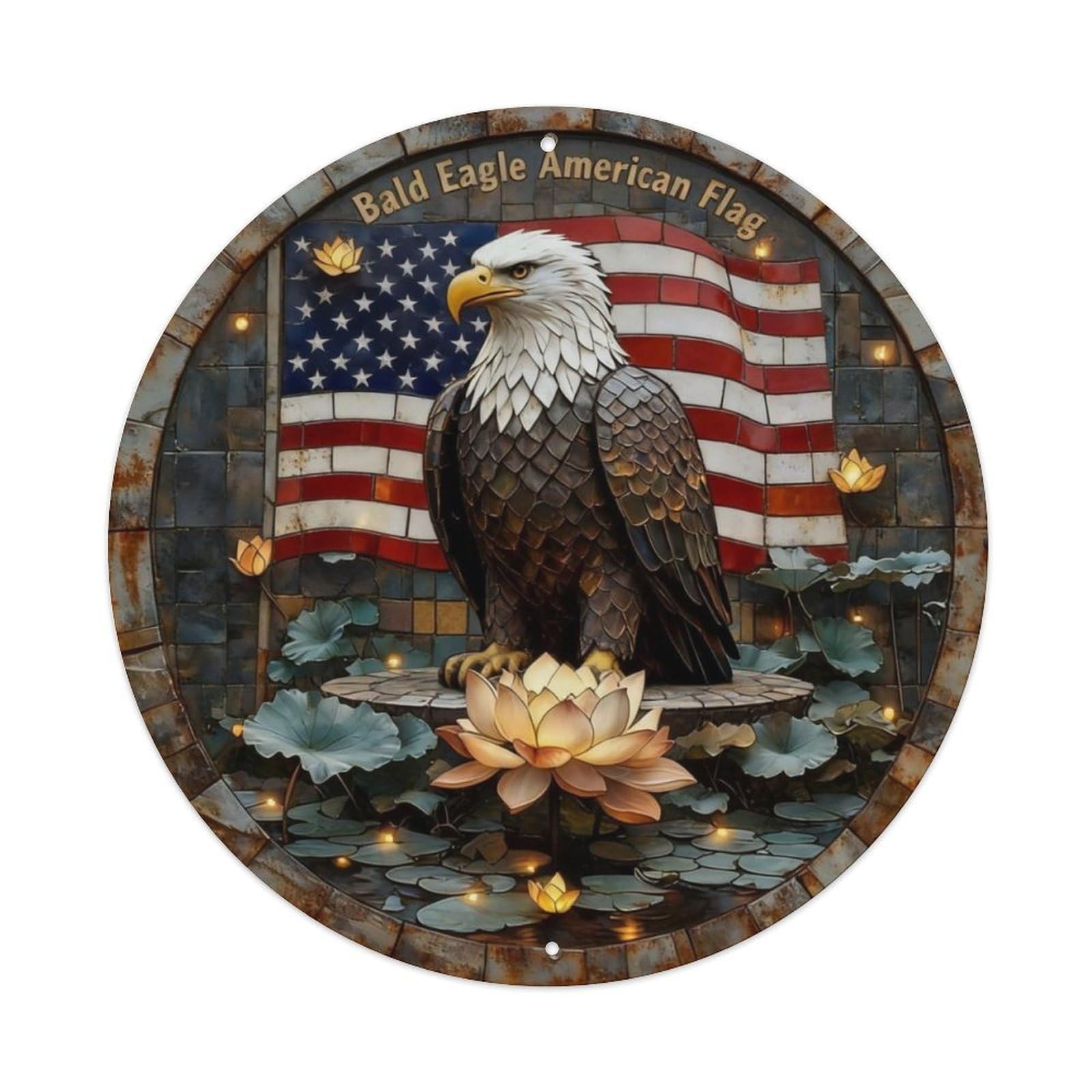 Bald Eagle American Flag Metal Tin Sign Plaque